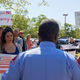 A Raleigh, North Carolina police officer in an argument with protesters on April 14.